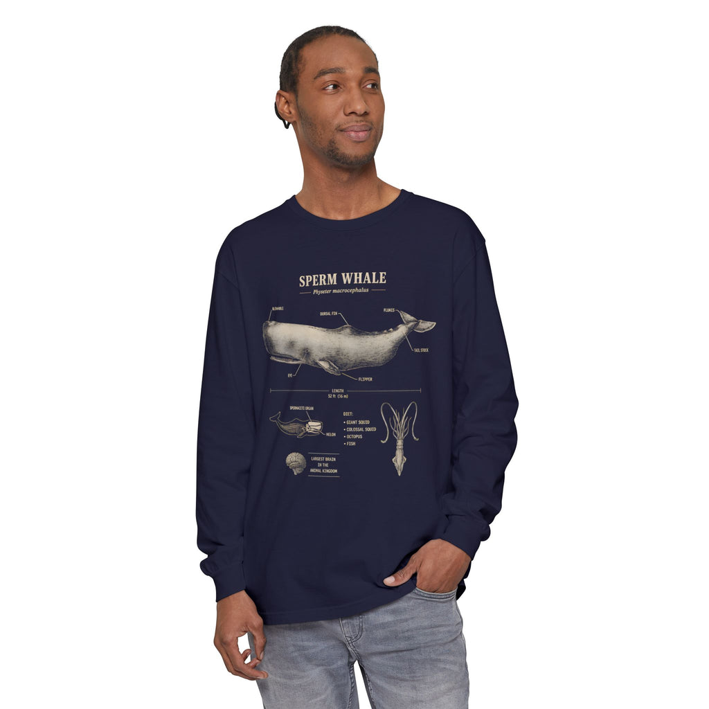 Sperm Whale Anatomy Long Sleeve Tee — Marine Life Graphic Shirt