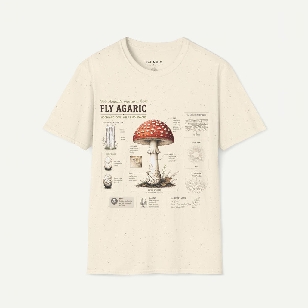 Amanita Mushroom Anatomy T-Shirt — Fly Agaric Botanical Illustration Tee