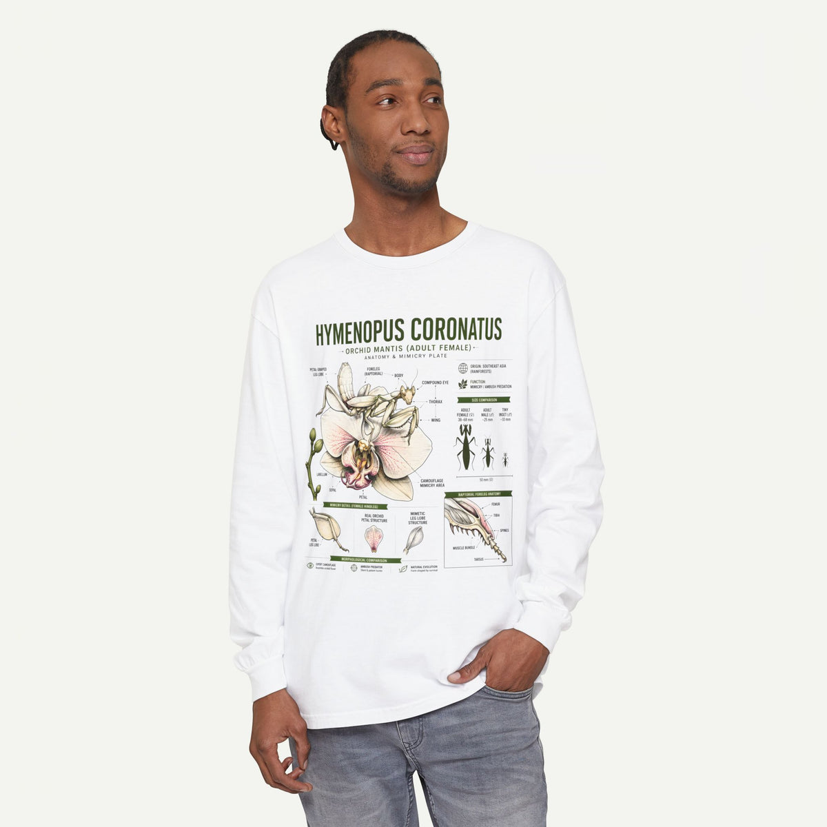 Hymenopus Coronatus Orchid Mantis Illustration Long Sleeve Tee
