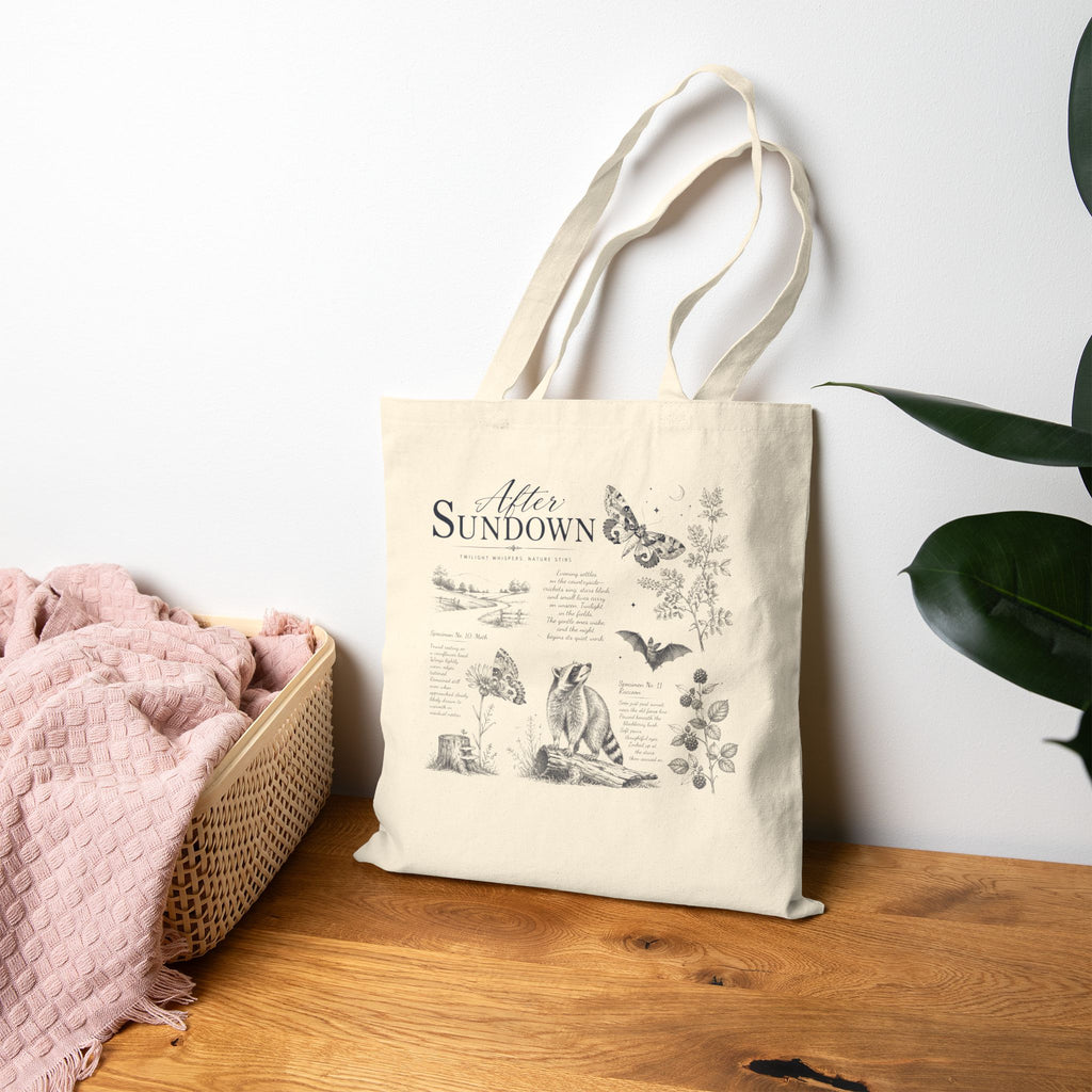 Canvas Tote Bag — 'At the Sundown' Vintage Nature Illustration Tote