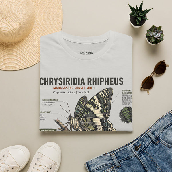Moth Anatomy Tee — Chrysiridia Rhipheus Madagascar Sunset Moth Scientific Print