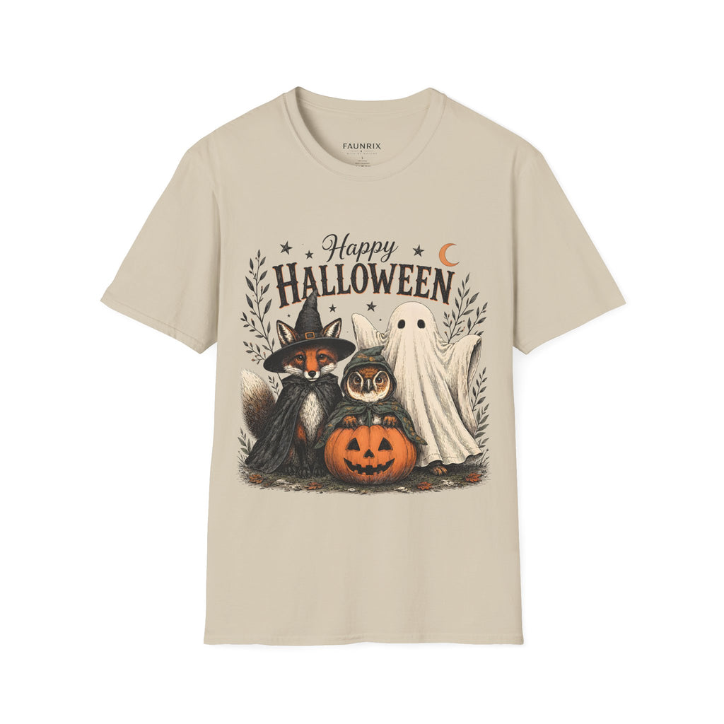 Happy Halloween T-Shirt — Cute Witch Cat & Ghost Pumpkin Graphic Tee