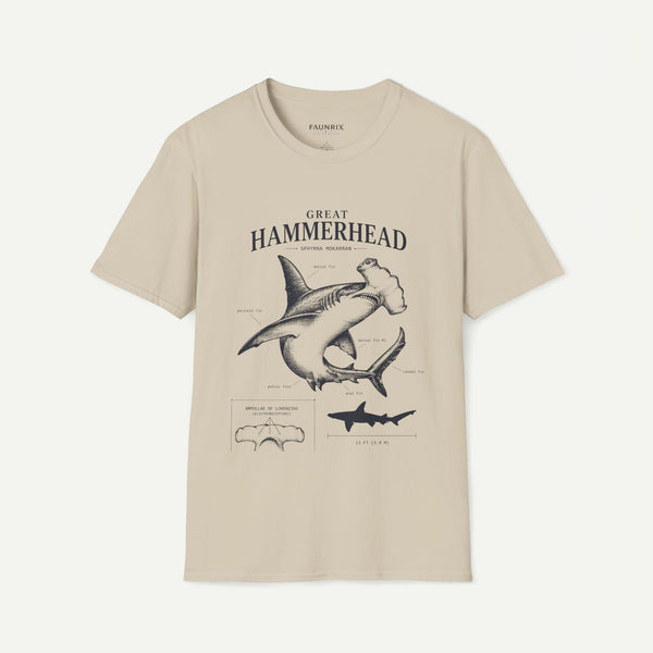 Hammerhead Shark Anatomy Tee — Vintage Great Hammerhead Graphic T-Shirt