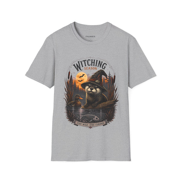 Witching Season T-Shirt — Halloween Witch Raccoon Graphic Tee