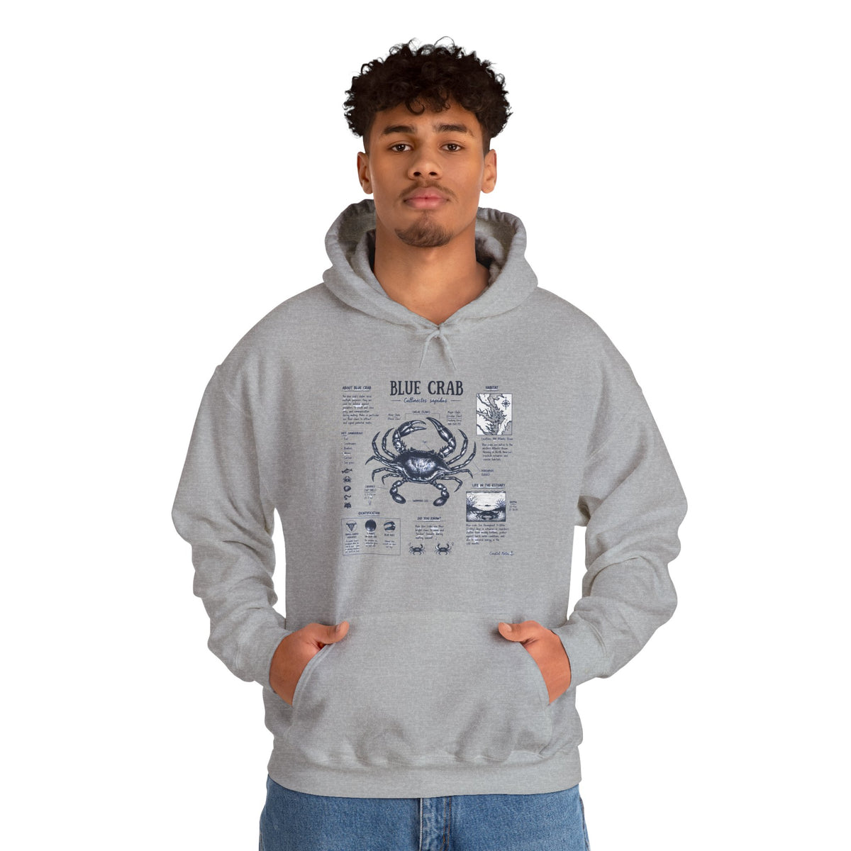 Blue Crab Anatomy Hoodie — Nautical Seafood Diagram Sweatshirt
