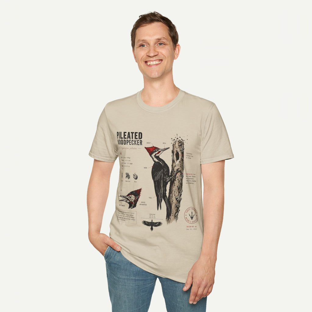 Pileated WoodpeckerAnatomy T-Shirt — Vintage Ornithology Bird Illustration Tee