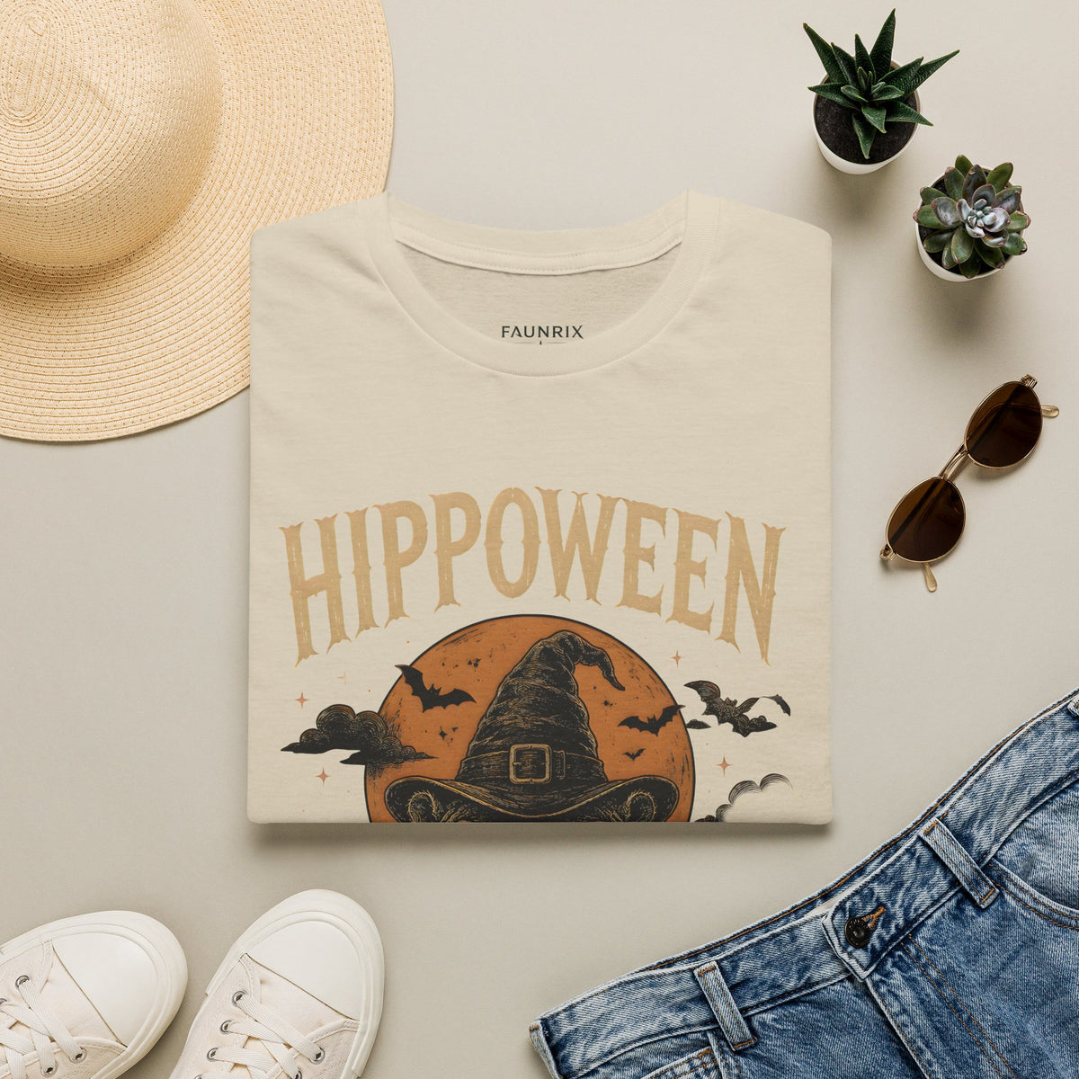 Hippoween Halloween T-Shirt — Hippo in Witch Hat Pumpkin Design