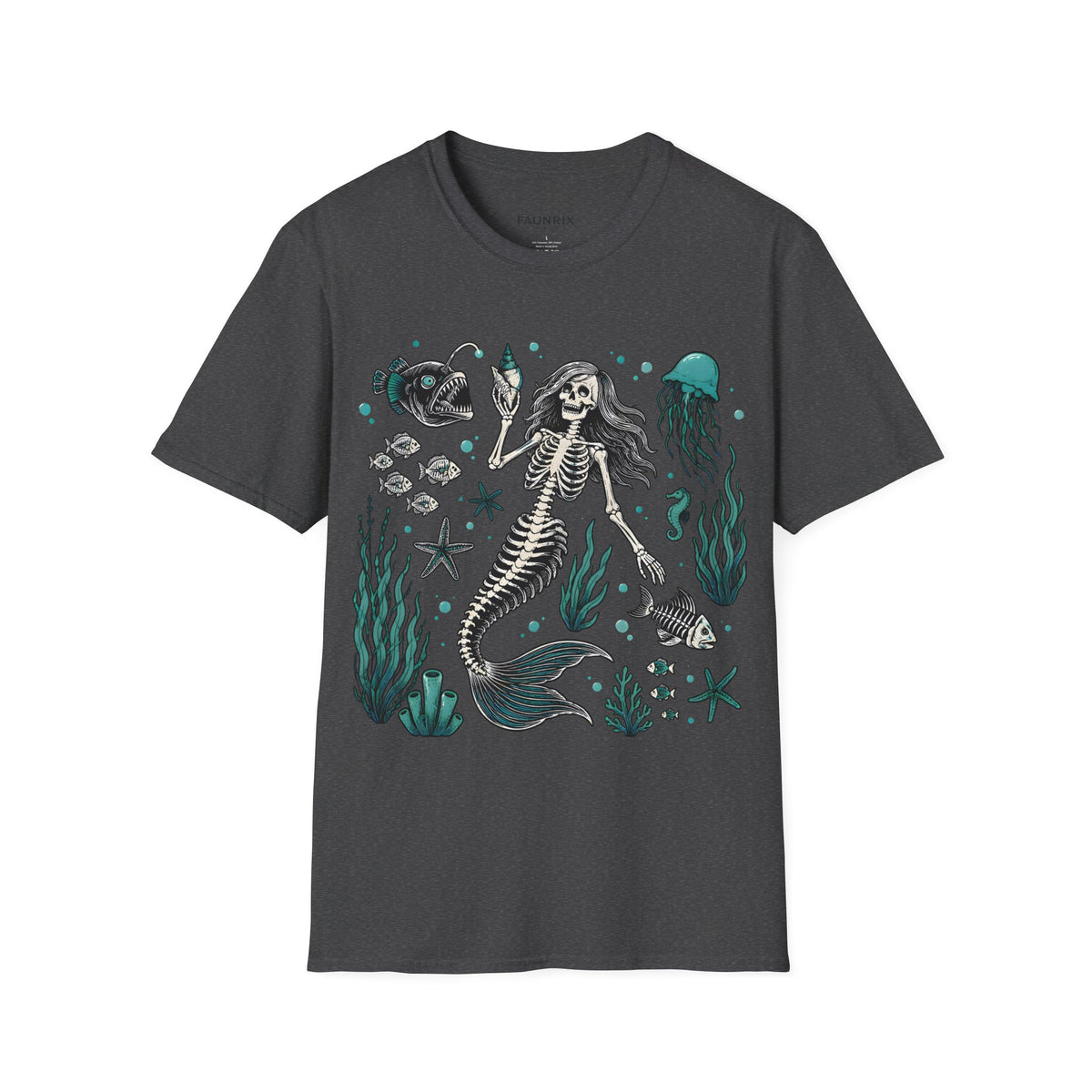 Mermaid Skeleton Tee — Gothic Sea Creature Graphic T-Shirt