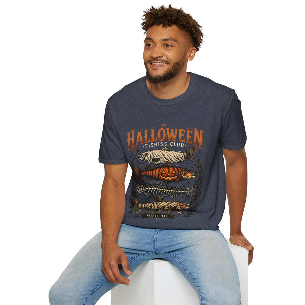 Halloween Trout Graphic T‑Shirt — Spooky Fish Pumpkin Design