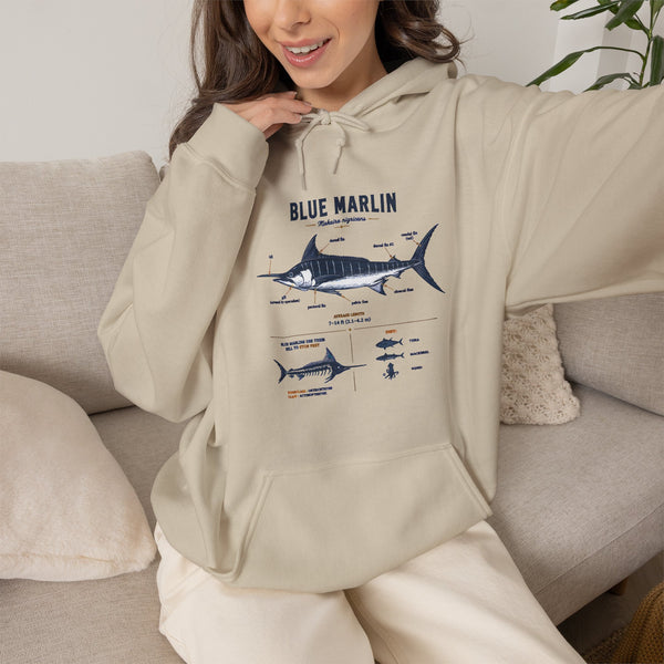 Blue Marlin Illustration Hoodie – Marine Species Diagram Fishing Sweatshirt