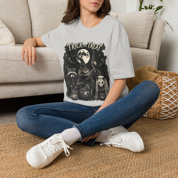 Halloween 'Trick or Treat' T-Shirt — Spooky Moon & Creatures Graphic