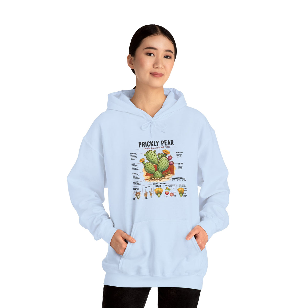 Prickly Pear Botanical Hoodie – Cactus Anatomy Illustrated Sweatshirt