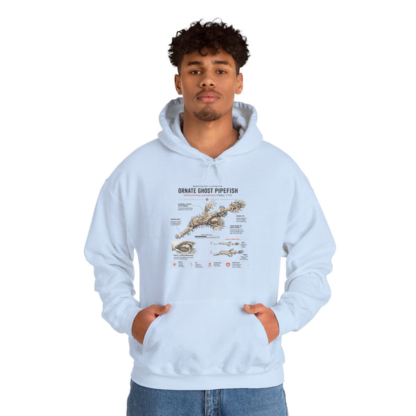 Ornate Ghost Pipefish Anatomy Hoodie — Scientific Diagram Pullover