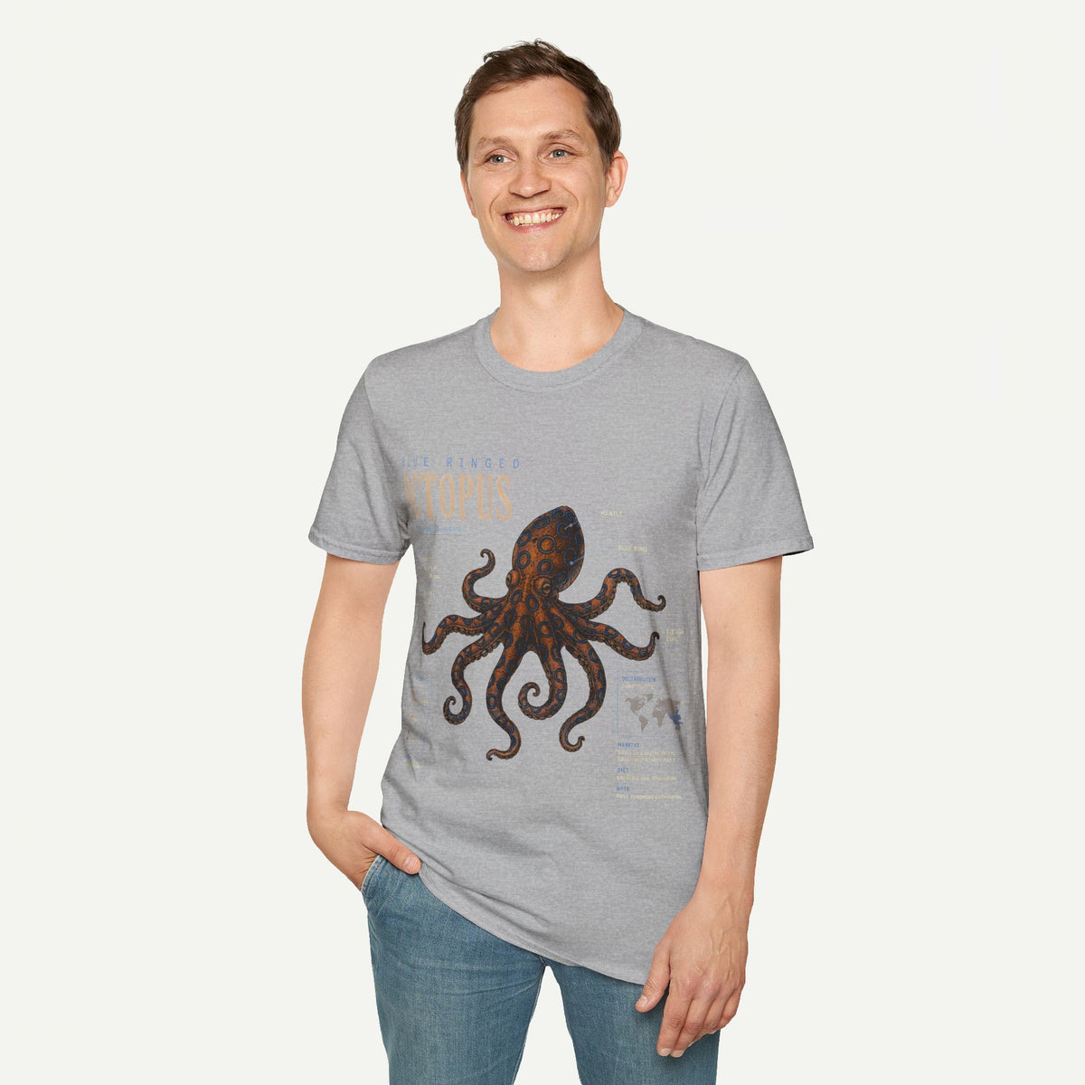 Octopus Anatomy Graphic T-Shirt — Vintage Blue-Ringed Octopus Design