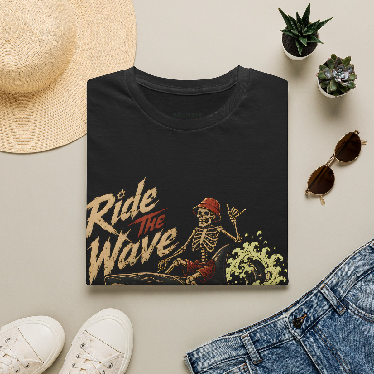 Ride The Wave Surf Skeleton T-Shirt — Vintage Beach Skull Tee