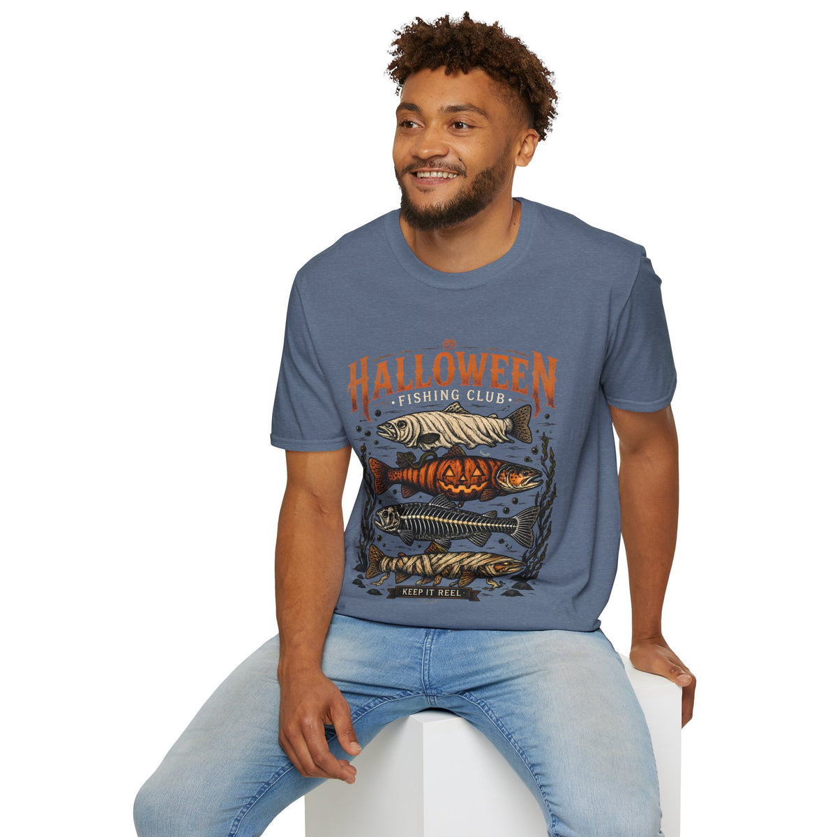 Halloween Trout Graphic T‑Shirt — Spooky Fish Pumpkin Design