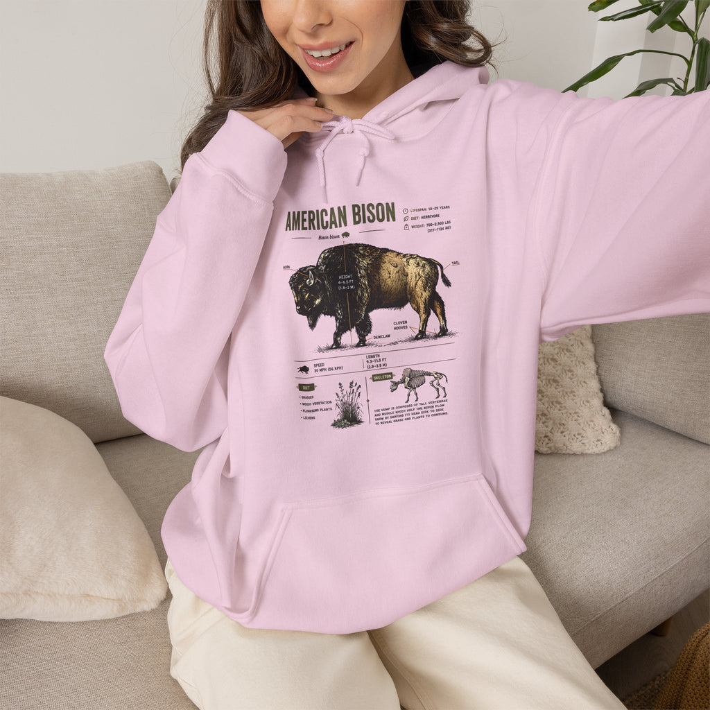 Bison Anatomy Hoodie — American Bison Illustration & Facts Sweatshirt
