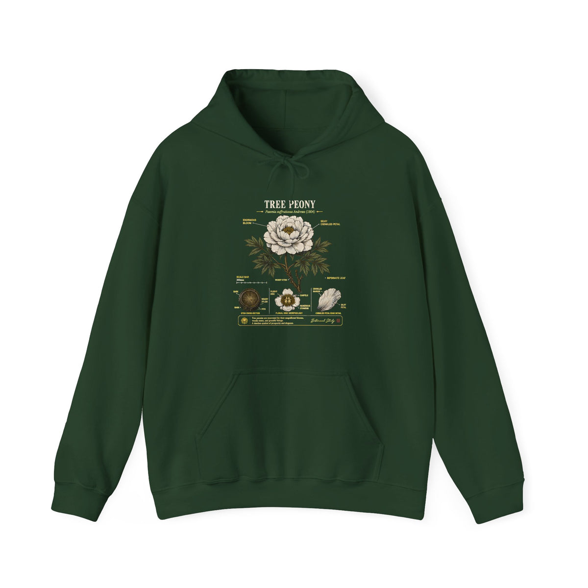 Floral Anatomy Hoodie — 'Tree Peony' Botanical Diagram Pullover