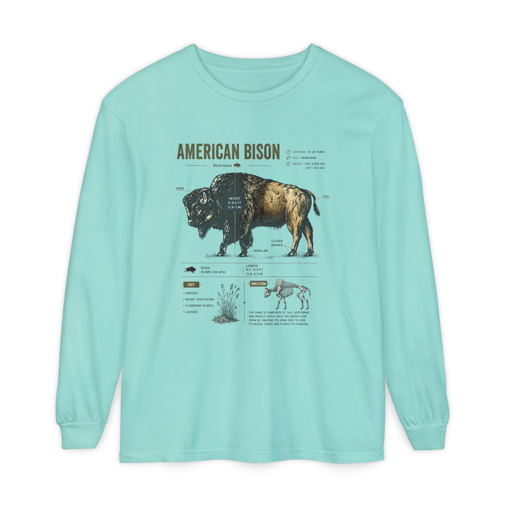 American Bison Anatomy Long Sleeve Tee — Vintage Wildlife Diagram Shirt