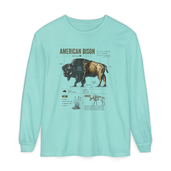 American Bison Anatomy Long Sleeve Tee — Vintage Wildlife Diagram Shirt