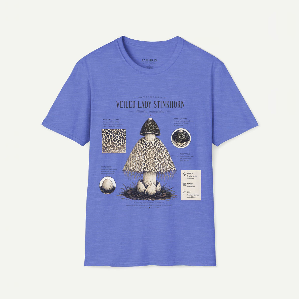 Veiled Lady Stinkhorn Mushroom Tee — Botanical Mycology Anatomy T-Shirt