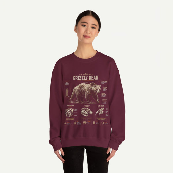 Grizzly Bear Anatomy Crewneck Sweatshirt — Vintage Wildlife Graphic Pullover