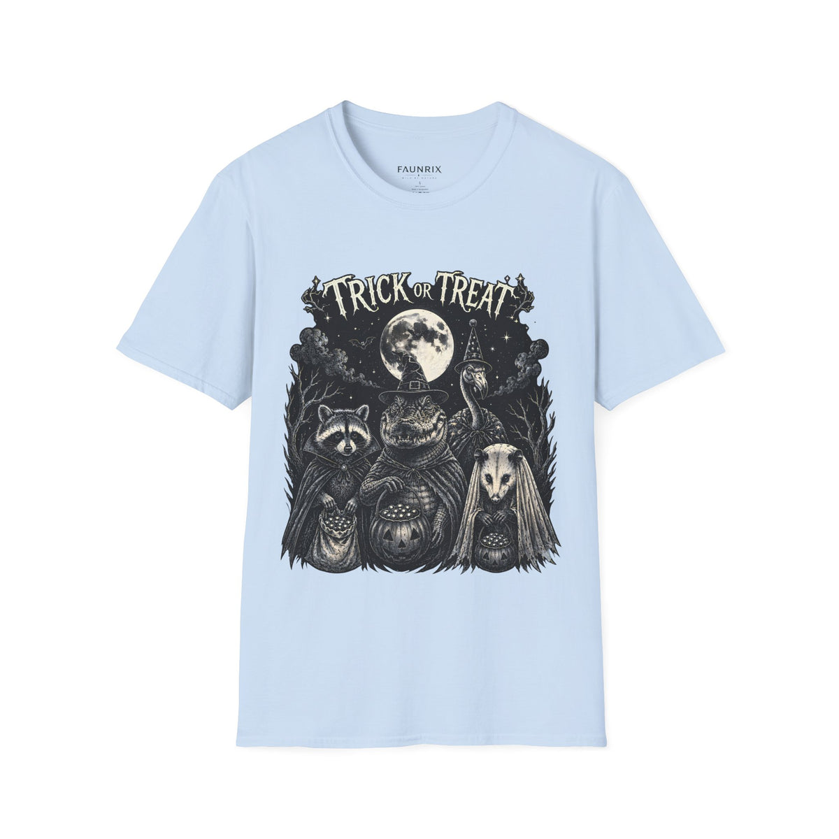 Halloween 'Trick or Treat' T-Shirt — Spooky Moon & Creatures Graphic