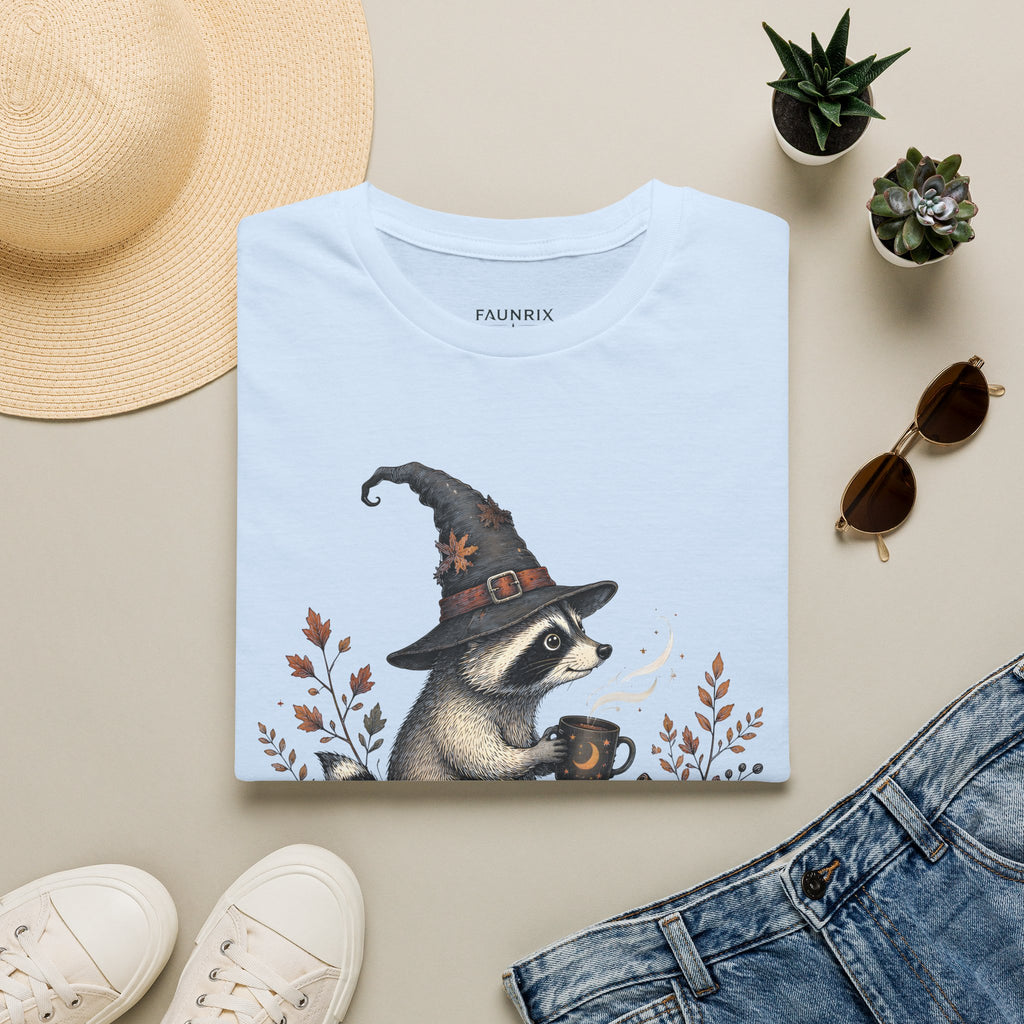T-Shirt — Cute Raccoon Witch Illustration "It's OK to Be Weird" | Halloween Cozy Fall Graphic Tee