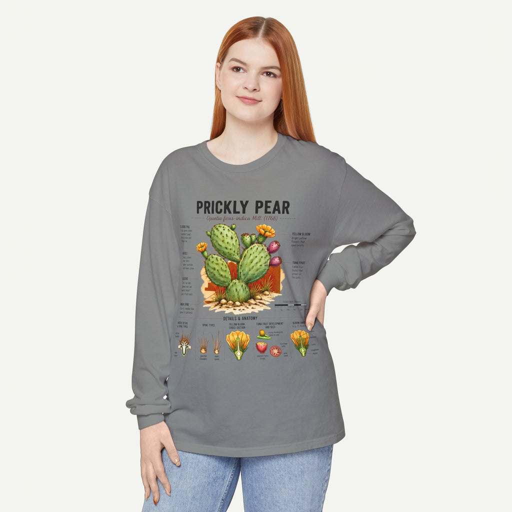 Prickly Pear Botanical Long Sleeve T-Shirt — Cactus Illustration & Plant Facts