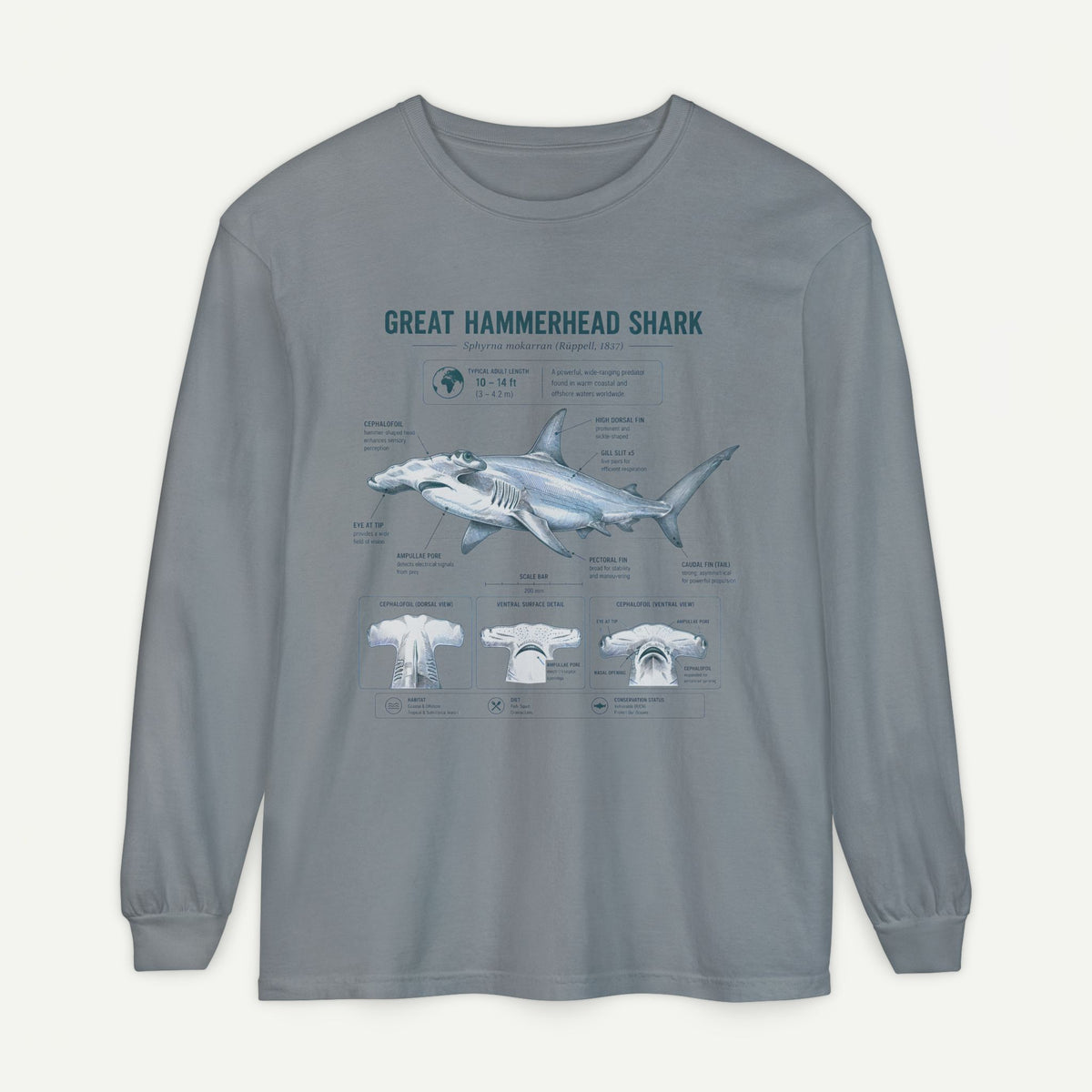 Great Hammerhead Shark Anatomy Long Sleeve Tee