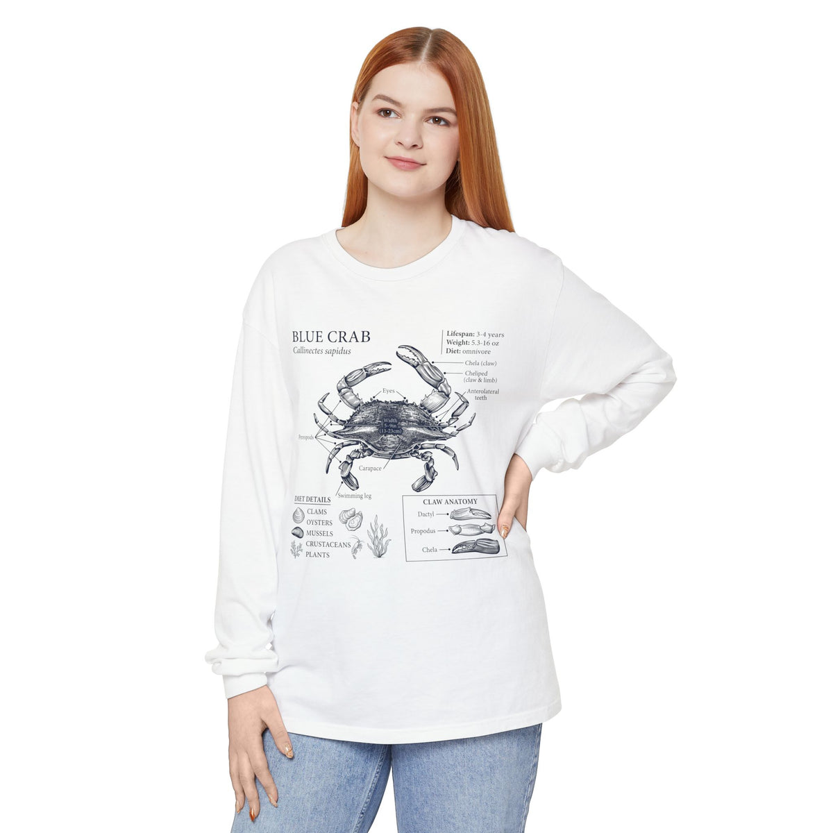 Blue Crab Anatomy Long Sleeve Tee