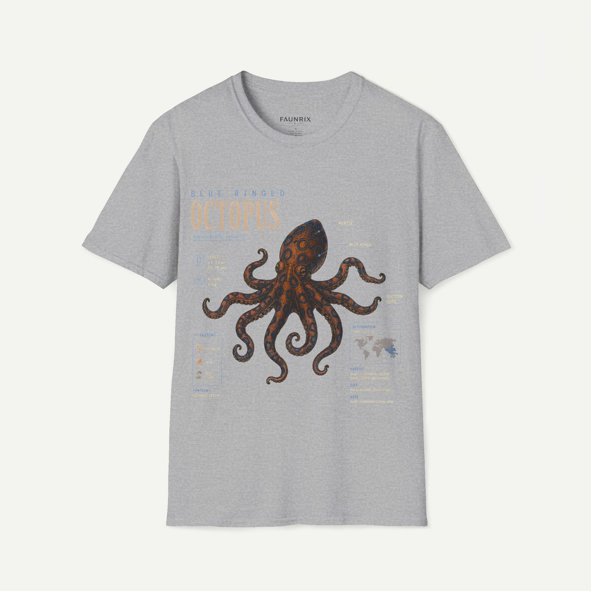 Octopus Anatomy Graphic T-Shirt — Vintage Blue-Ringed Octopus Design