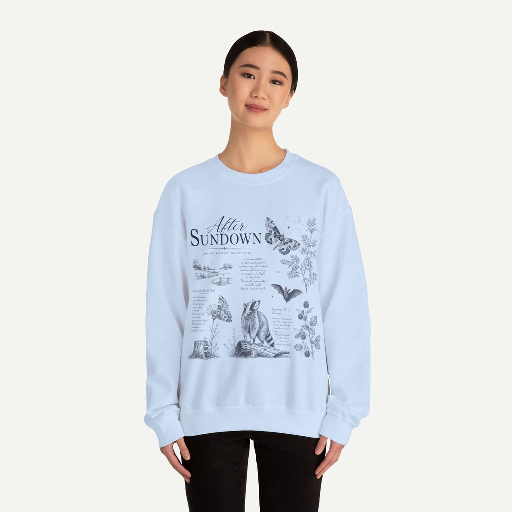 After Sundown Crewneck Sweatshirt — Moonlit Wildlife Graphic Sweatshirt