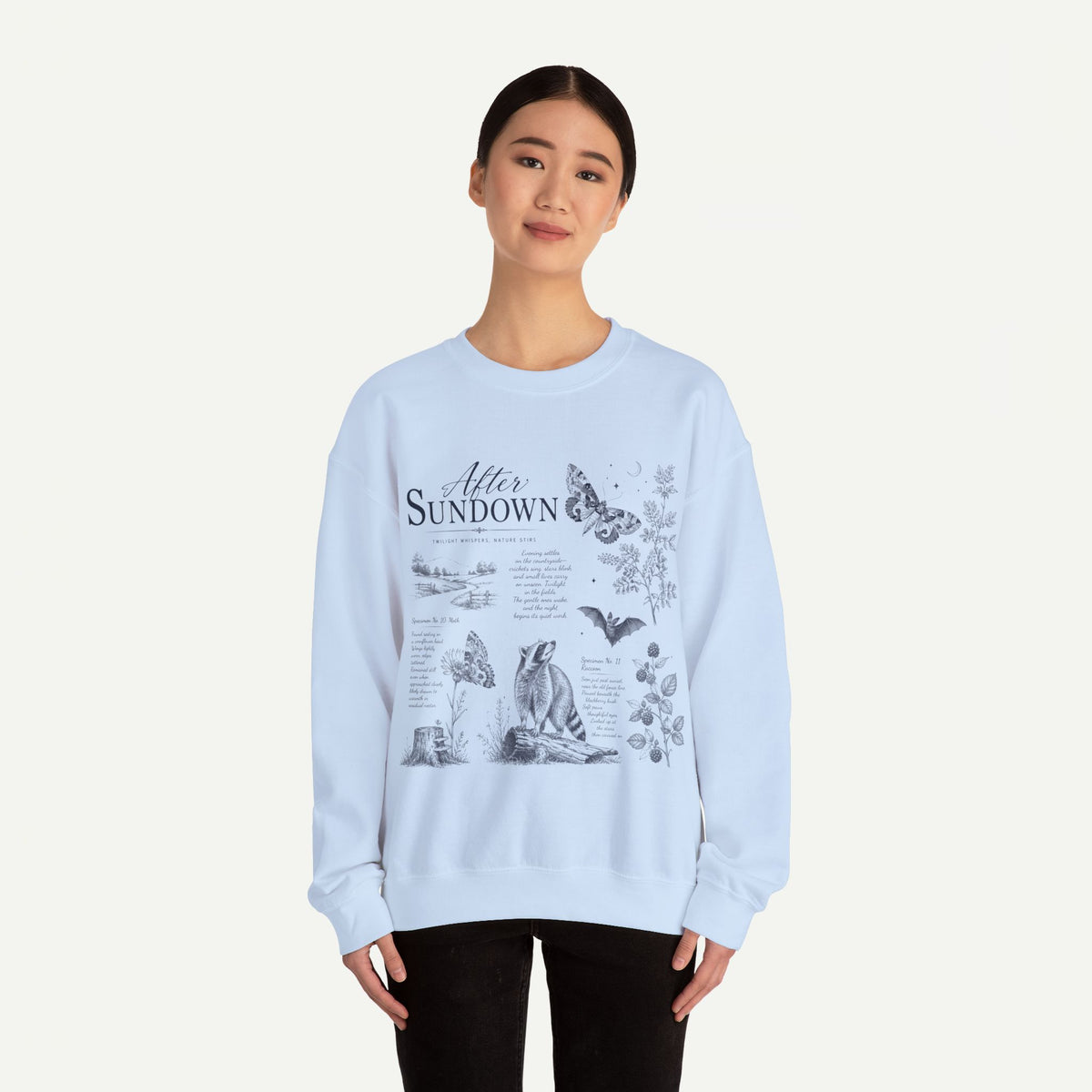 After Sundown Crewneck Sweatshirt — Moonlit Wildlife Graphic Sweatshirt
