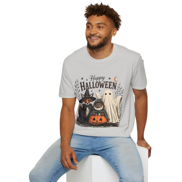 Happy Halloween T-Shirt — Cute Witch Cat & Ghost Pumpkin Graphic Tee