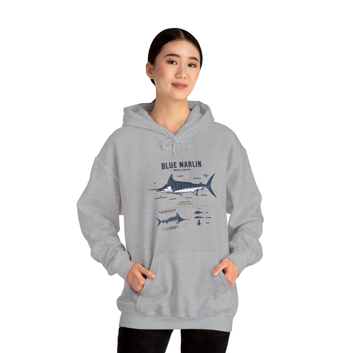 Blue Marlin Illustration Hoodie – Marine Species Diagram Fishing Sweatshirt