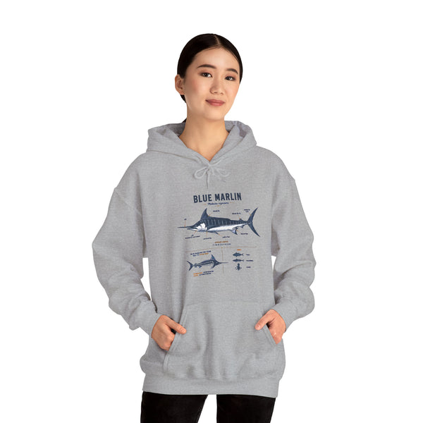 Blue Marlin Illustration Hoodie – Marine Species Diagram Fishing Sweatshirt