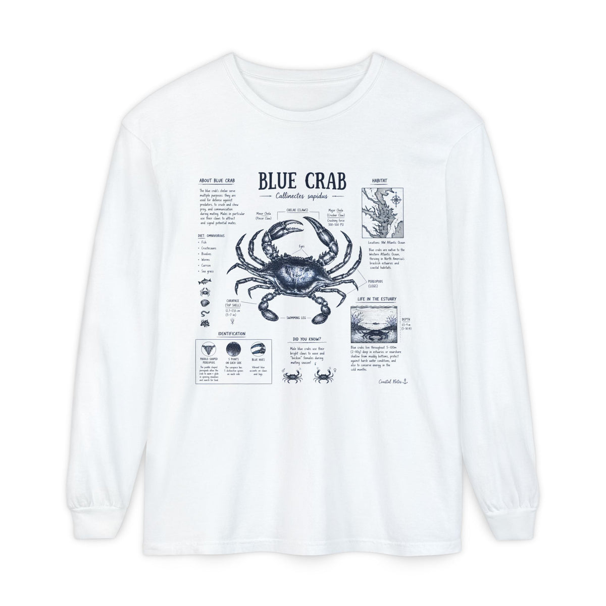 Blue Crab Anatomy Long Sleeve T-Shirt