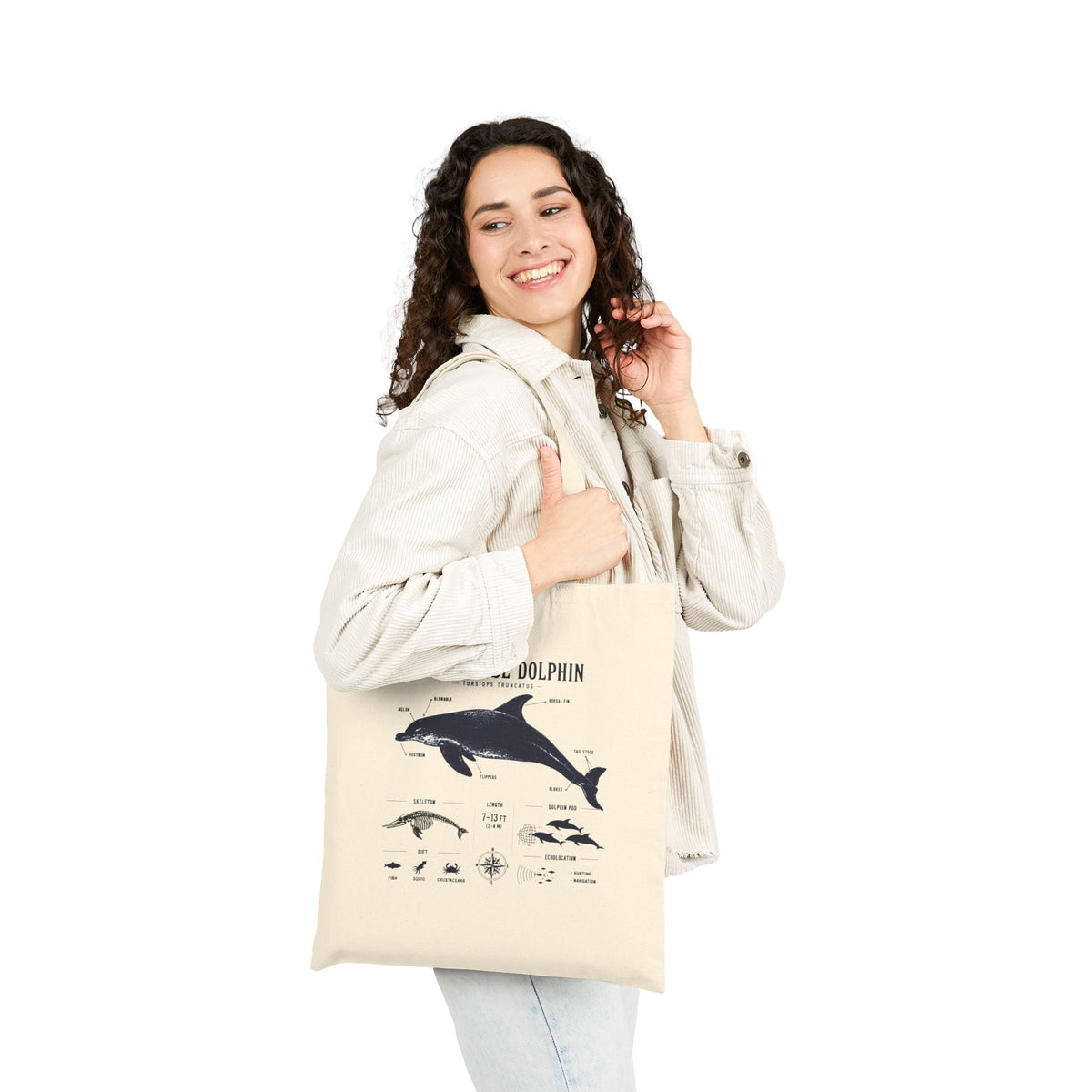 Bottlenose Dolphin Anatomy Tote Bag — Marine Biology Canvas Shopper