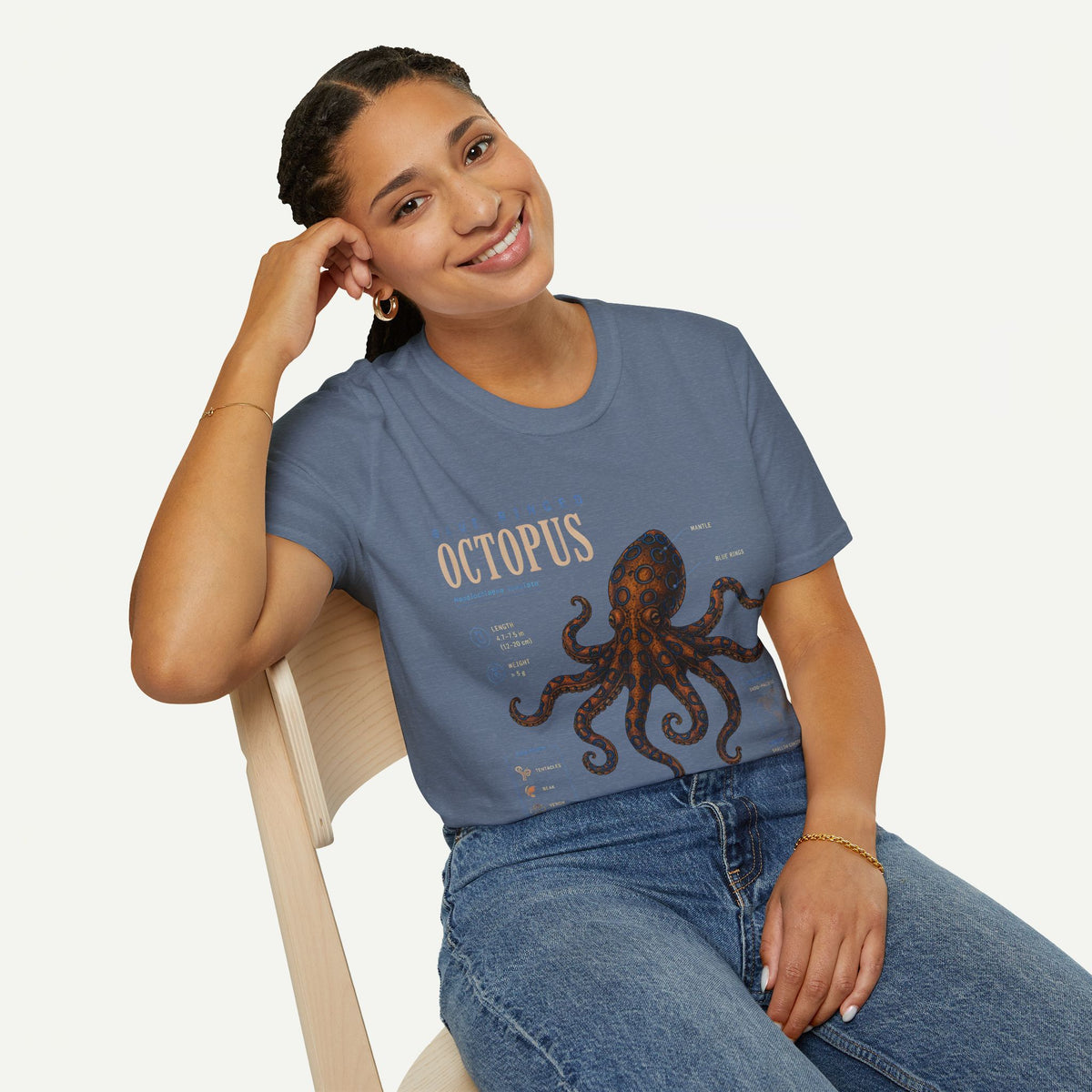 Octopus Anatomy Graphic T-Shirt — Vintage Blue-Ringed Octopus Design