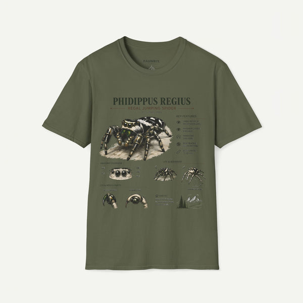 Phidippus Regius Jumping Spider Anatomy T-Shirt — Educational Arachnid Tee