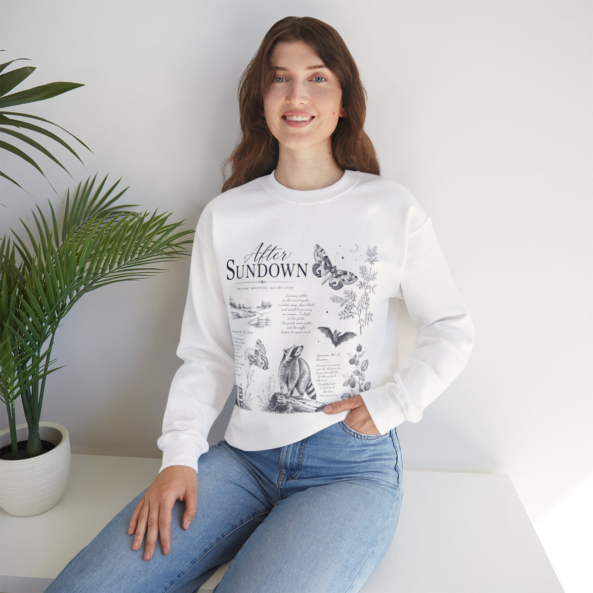 After Sundown Crewneck Sweatshirt — Moonlit Wildlife Graphic Sweatshirt