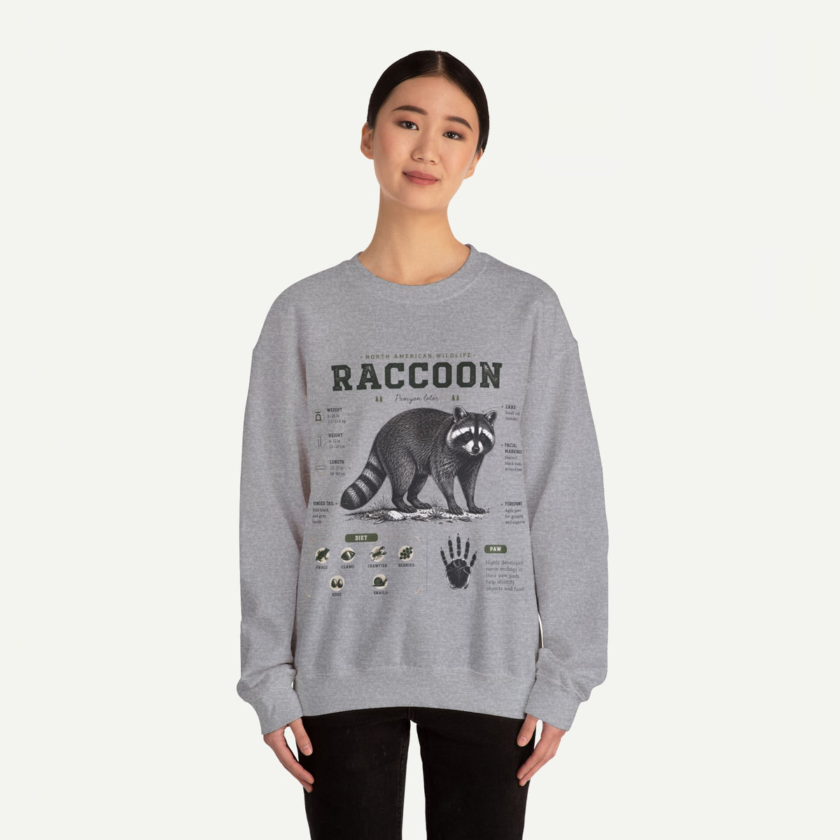 Raccoon Anatomy  Sweatshirt — Vintage Wildlife Illustration