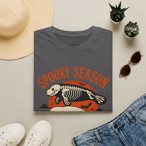 Spooky Season T-Shirt – Retro Skeleton Manatee Halloween Tee
