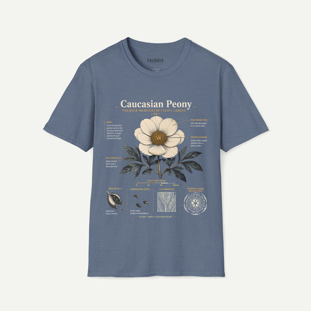 Caucasian Peony Botanical Anatomy T-Shirt — Vintage Floral Illustration Tee