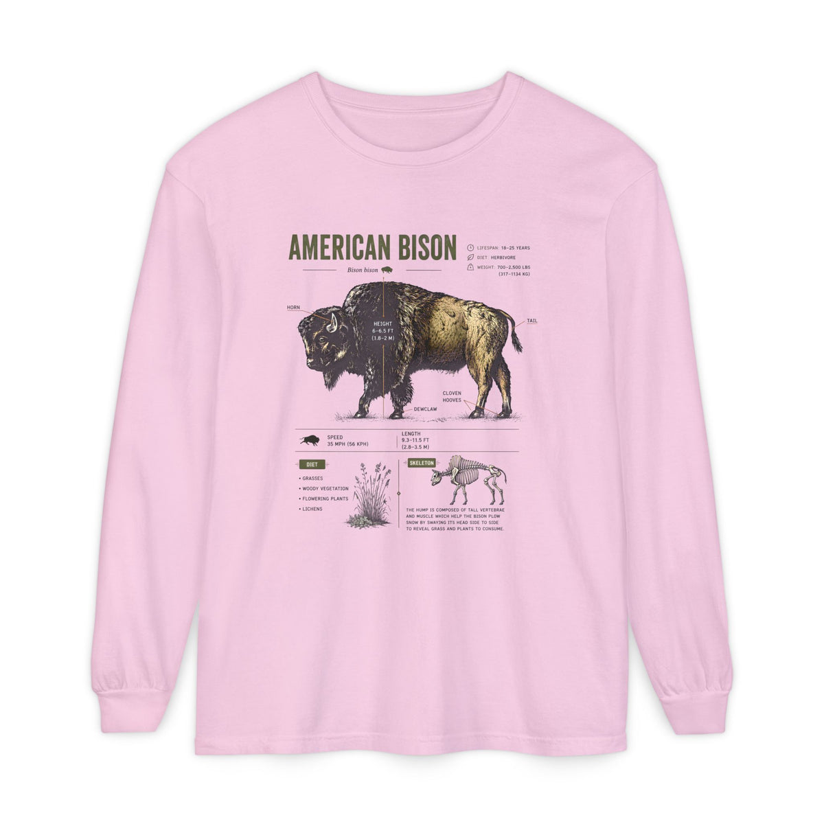 American Bison Anatomy Long Sleeve Tee — Vintage Wildlife Diagram Shirt