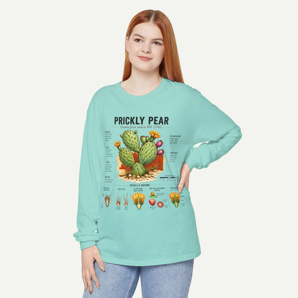 Prickly Pear Botanical Long Sleeve T-Shirt — Cactus Illustration & Plant Facts