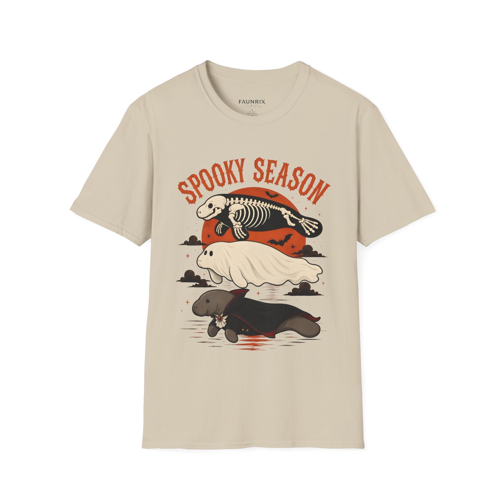 Spooky Season T-Shirt – Retro Skeleton Manatee Halloween Tee Secondary image