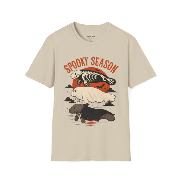 Spooky Season T-Shirt – Retro Skeleton Manatee Halloween Tee