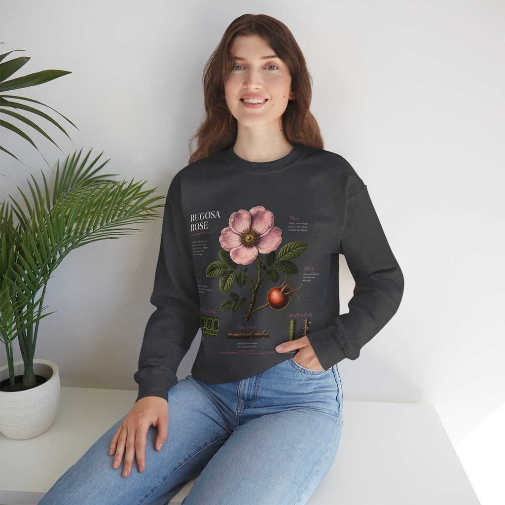 Botanical Rose Crewneck Sweatshirt – Vintage Floral Illustration